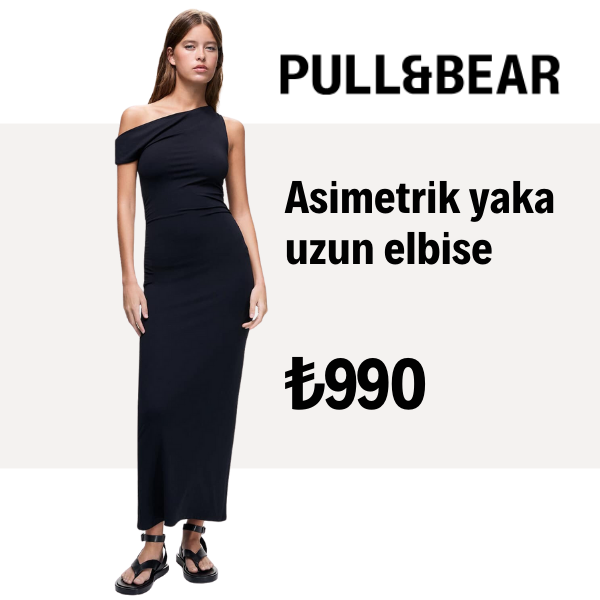 Pull&Bear Asimetrik yaka uzun elbise