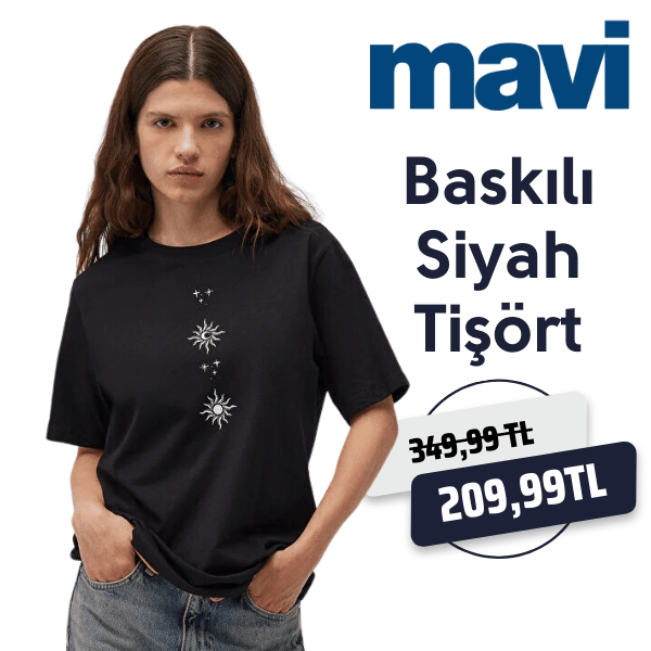 MAVİ Baskılı Siyah Tişört