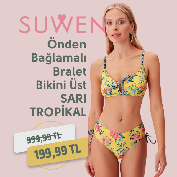 Suwen Önden Bağlamalı Bralet Bikini Üst - SARI TROPİKAL