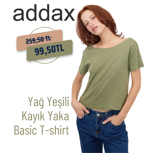 Yağ Yeşili - Kayık Yaka Basic T-shirt