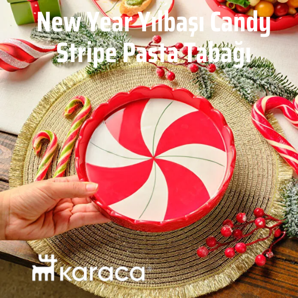New Year Yılbaşı Candy Stripe Pasta Tabağı