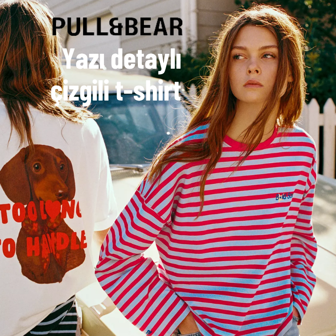 Yazı detaylı çizgili t-shirt