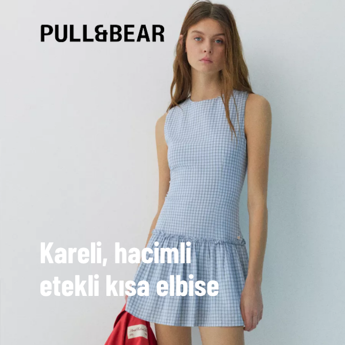 Kareli, hacimli etekli kısa elbise